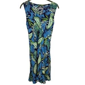 Rainbow Jo Dress Hawaiin Blue Green Sleeveless Lightweight Womens Size Small